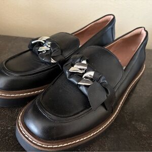 Nordstrom Black Leather Loafers with Silver Accent
